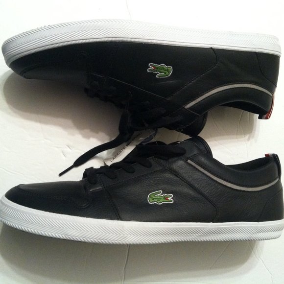 LACOSTE MENS NEW BLACK LEATHER FASHION SNEAKERS SIZE: 11.5 - Picture 4 of 16
